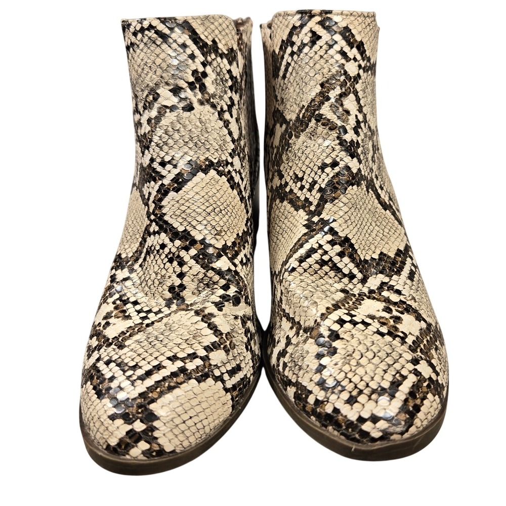Qupid Snakeskin Print Ankle Boots Pointed Toe Block Heel Python Booties Grey